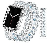 JR.DM Braccialetto con perline compatibile con cinturino Apple Watch da 40 mm, 38 mm, 41 mm, serie 8/7/SE/6/5/4/3/2/1, alla moda, graziose perline fatte a mano, cinturino elastico di ricambio per cinturini iWatch (blu/trasparente, M)