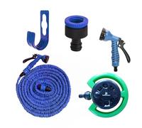 JR QualityProduct Tubo da giardino da 15,2 m, pistola a spruzzo a 7 funzioni, irrigatore a 7 modelli, staffa da parete, blu