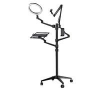 Jrameoy Selfie Live Stand Anello Luminoso a LED Regolabile in Altezza con Supporto per Microfono per Tablet del Telefono Adatto per videoconferenze dal Vivo