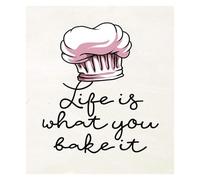 JRBJWYVV Baking Theme Wall-Art: Life Is What You Bake It, Offwhite Background Print, Pastry Chefs, Culinary Students(Framed,08x12inch(20x30cm))