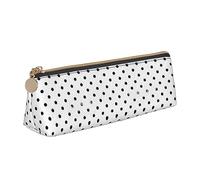 JRBWTDBW Astuccio nero rotondo in pelle a pois dal design sottile con cerniera metallica, formato tascabile per studenti, ufficio, università, scuola media, bianco, Taglia unica, Set di zaini per la