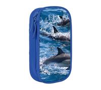 JRBWTDBW Astuccio per matite con delfini nel mare per studenti ragazze ragazzi grande capacità adulto penna creatore matita astuccio organizzatore ufficio semplice durevole multifunzionale astuccio,