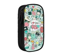 JRBWTDBW Astuccio per matite con illustrazione I Love The 90s per studenti, ragazze e ragazzi, grande capacità, per adulti e adulti, organizer per ufficio, semplice e resistente, multifunzionale, Nero