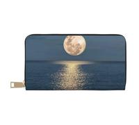 JRBWTDBW Bright Moon at Sea Hippie lunga pochette in ecopelle chic elegante portafogli da donna per donne moderne grande capacità porta carte e tasche organizer borsa resistente per i viaggi di tutti