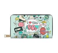 JRBWTDBW I Love The 90s Illustration - Pochette lunga in finta pelle, elegante e alla moda, da donna, con porta carte di credito e tasche organizer, borsa resistente per i viaggi di tutti i giorni,