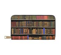 JRBWTDBW Library Bookshelf - Pochette lunga in finta pelle, elegante e alla moda, da donna, con porta carte di credito e tasche organizer, borsa resistente per i viaggi di tutti i giorni, bianco,