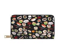 JRBWTDBW Pochette lunga in ecopelle nera con sushi giapponese, elegante e alla moda, portafogli da donna moderne, grande capacità, porta carte e tasche organizer, borsa resistente per i viaggi di