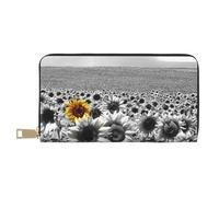 JRBWTDBW Pochette lunga in ecopelle nera e bianca con girasoli chic ed eleganti portafogli da donna per donne moderne, porta carte di grande capacità e tasche organizer, borsa resistente per i viaggi