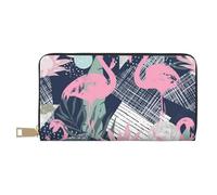 JRBWTDBW Pochette lunga in ecopelle rosa con fenicottero e foglie, elegante e alla moda, portafogli da donna moderne, grande capacità, porta carte e tasche organizer, borsa resistente per i viaggi di