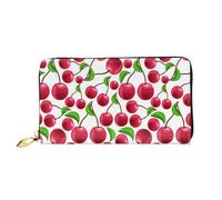 JRBWTDBW Portafogli da donna in pelle con ciliegie rosse stampate grande capacità porta carte borsa da donna con più slot per carte borsa lunga da donna con scomparto con cerniera 19 cm x 10,5 cm