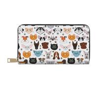JRBWTDBW Portafoglio lungo da donna in finta pelle con gatto e cane, stile cartone animato, elegante e alla moda, con porta carte di credito e tasche organizer, borsa resistente per i viaggi di tutti