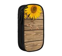 JRBWTDBW Tre girasoli su astuccio in legno per studenti ragazze ragazzi grande capacità adulto penna creatore matita sacchetto organizzatore ufficio semplice durevole multifunzionale matita borsa,
