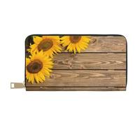 JRBWTDBW Tre girasoli su legno lunga pochette in ecopelle chic elegante portafogli da donna per donne moderne grande capacità porta carte e tasche organizer borsa resistente per i viaggi di tutti i