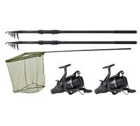 JRC Combo canne da carpa Defender – 2 canne, 2 bobine, retino per campioni, manico 2 pezzi – Nero