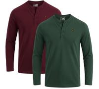 JRC Just Royal Clothing Confezione da 2 camicie Henley a maniche lunghe, leggere, per palestra, corsa e uscite casual, Granata, Oliva, 3XL