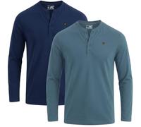 JRC Just Royal Clothing Confezione da 2 camicie Henley a maniche lunghe, leggere, per palestra, corsa e uscite casual, Blu marino, Blu pietra, XL