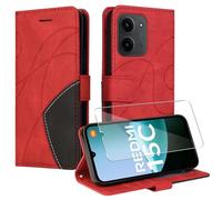 jrester Cover per Xiaomi Redmi 15C 4G/5G EU Version（Non per Global Version,PU Pelle Portafoglio Libretto Flip Protettiva Custodia con 1 Pellicola Vetro Temperato per Xiaomi Redmi 15C 4G/5G - Rosso