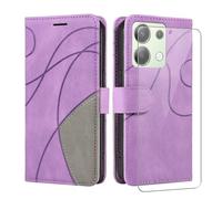 jrester Cover per Xiaomi Redmi Note 13 4G（Non per Il 5G）, PU Pelle Portafoglio Libretto Flip Protettiva Custodia con Uno Vetro Temperato Pellicola Protettiva - Viola e Grigio