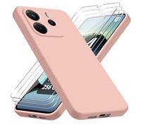 jrester Cover per Xiaomi Redmi Note 14 4G EU Version (Non per 5G/4G Global Version con 3 Vetro Temperato Pellicola Protettiva, Rosa Morbido Silicone Protettiva Custodia per Xiaomi Redmi Note 14 4G
