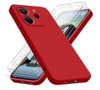 jrester Cover per Xiaomi Redmi Note 14 4G EU Version( Non per 5G/4G Global Version con 3 Vetro Temperato Pellicola Protettiva, Rosso Morbido Silicone Protettiva Custodia per Xiaomi Redmi Note 14 4G