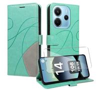 jrester Cover per Xiaomi Redmi Note 14 4G EU Version（ Non per 5G/4G Global Version, PU Pelle Portafoglio Libretto Flip Protettiva Custodia con 1 Pezzo Vetro Temperato Pellicola Protettiva-Erba Verte
