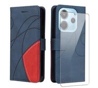 jrester Cover per Xiaomi Redmi Note 14 4G EU Version （Non per 5G/4G Global Version, PU Pelle Portafoglio Libretto Flip Protettiva Custodia con 1 pezzo Vetro Temperato Pellicola Protettiva - Blu
