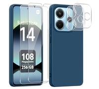 jrester Cover per Xiaomi Redmi Note 14 4G Global Version(Non per 5G/4G EU Version con 2 Vetro Temperato e 2 Vetro Fotocamera, Blu Morbido Silicone Protettiva Custodia per Redmi Note 14 4G