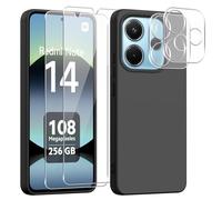 jrester Cover per Xiaomi Redmi Note 14 4G Global Version(Non per 5G/4G EU Version con 2 Vetro Temperato e 2 Vetro Fotocamera, Nero Morbido Silicone Protettiva Custodia per Redmi Note 14 4G
