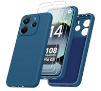 jrester Cover per Xiaomi Redmi Note 14 4G Global Version（Non per 5G/4G EU Version con 3 Vetro Temperato Pellicola Protettiva, Blu Morbido Silicone Protettiva Custodia per Xiaomi Redmi Note 14 4G