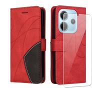 jrester Cover per Xiaomi Redmi Note 14 4G Global Version(Non per 5G/4G EU Version, PU Pelle Portafoglio Libretto Flip Protettiva Custodia con 1 pezzo Vetro Temperato Pellicola Protettiva - Rosso
