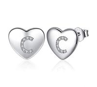 Jrêveinfini Cuore Orecchini Donna Argento 925, Lettera iniziale C Orecchini Bambina Ragazza Anallergici, Orecchini Piccoli Nichel Free Bimba Sposa Brillanti, Regalo Donna Compleanno Bambina