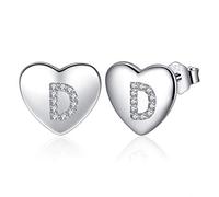 Jrêveinfini Cuore Orecchini Donna Argento 925, Lettera iniziale D Orecchini Bambina Ragazza Anallergici, Orecchini Piccoli Nichel Free Bimba Sposa Brillanti, Regalo Donna Compleanno Bambina