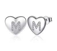 Jrêveinfini Cuore Orecchini Donna Argento 925, Lettera Iniziale M, Anallergici, Nichel Free, Brillanti, Regalo Donna Compleanno Bambina