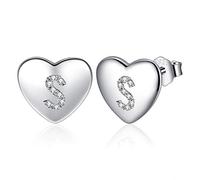 Jrêveinfini Cuore Orecchini Donna Argento 925, Lettera iniziale S Orecchini Bambina Ragazza Anallergici, Orecchini Piccoli Nichel Free Bimba Sposa Brillanti, Regalo Donna Compleanno Bambina