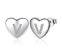 Jrêveinfini Lettera A-Z - Orecchini da donna in argento Sterling 925, con zirconia cubica, orecchini a forma di cuore, per bambine e bambine, Argento, Zirconia cubica