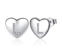 Jrêveinfini Lettera A-Z - Orecchini da donna in argento Sterling 925 con zirconia cubica, orecchini a forma di cuore per bambine personalizzati, argento, zirconia cubica, Argento, Zirconia cubica