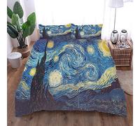 JRfurniture 3 Pezzi Set di Biancheria da Letto,Set Copripiumino Matrimoniale E 2 Federe - Copripiumino Ipoallergenico in Microfibra, 150X200Cm Van Gogh-Fantasy Cielo Stellato