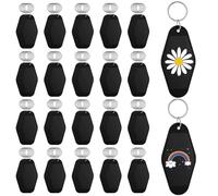 Jrifedptry 100Pcs Nero Hotel Motel Portachiavi Bulk Plastica Sublimazione Vuoto Portachiavi Vintage Rombo Motel Tag Chiave Doppio Lato Facile da Usare