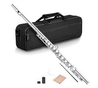 Jrifedptry 16 Fori Aperti Chiusi Chiave C Professionale Flauto Trasverso Concerto Strumento Musicale con Scatola Panno di Pulizia Bastone Guanti