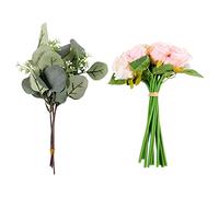 Jrifedptry 17 fiori di rosa artificiali, 12 fiori di seta e 5 foglie di eucalipto artificiali steli sfusi, per matrimoni