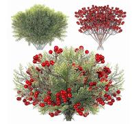 Jrifedptry 48 pezzi di rami artificiali di pino verde per Natale verde e rosso