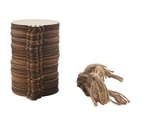 Jrifedptry 50 palline rotonde in legno fai da te con 50 spaghi da dipingere, ornamenti natalizi non finiti da appendere, dischi in legno naturale vuoti, fette sfuse per rustici