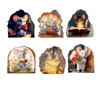 Jrifedptry 6 adesivi da parete luminosi adorabili mouse libro di lettura per la camera dei bambini decalcomania da parete, decorazione per la casa, A