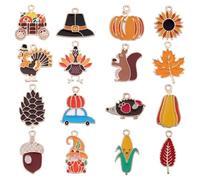 Jrifedptry 64 ciondoli smaltati per il Ringraziamento, in lega, per autunno e raccolto autunnale, girasole, tacchino, zucca