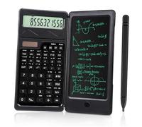 Jrifedptry Calcolatrice scientifica per studenti, 10 cifre, LED a energia solare/a batteria, calcolatrice matematica ABS con blocco note e penna per la scuola