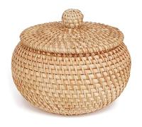 Jrifedptry Cestino rotondo in rattan con coperchio, cestino per pane, frutta, snack, per mensola da tavolo