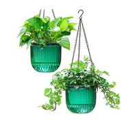 Jrifedptry Confezione da 2 vasi da fiori autoirriganti da appendere, per interni, 16,5 cm, per esterni, da appendere, colore smeraldo