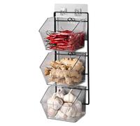 Jrifedptry Contenitore da parete a 3 scomparti, per zenzero, aglio, cipolla e patate, con griglia in metallo, facile da installare, facile da usare, lunghezza 40 cm