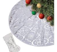 Jrifedptry Copertura morbida per albero di Natale, 122 cm, decorazione con fiocco di neve, collare per albero di fattoria, colore argento, facile da installare