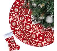 Jrifedptry Copertura morbida per albero di Natale, 122 cm, decorazione con fiocco di neve, collare per albero di fattoria, colore rosso, facile da installare